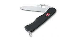 Нож для спецслужб с фиксатором лезвия Victorinox SENTINEL One Hand 111 мм. черный, волнистое лезвие 0.8413.MW3