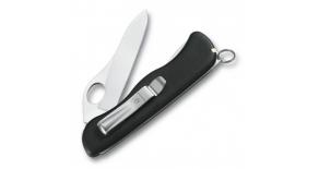 Нож для спецслужб с фиксатором лезвия Victorinox SENTINEL One Hand 111 мм. черный 0.8416.M3, гладкое лезвие, с креплением на ремень
