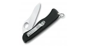 Нож с фиксатором лезвия и отвертки Victorinox SENTINEL One Hand 111 мм. черный 0.8416.MW3, с серейторной заточкой
