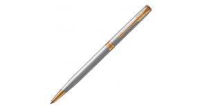 Тонкая шариковая ручка Parker 1931508 Essential Sonnet Stainless Steel GT. Цвет письма-черный, линия письма – средняя,  в подарочной упаковке