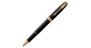 Ручка-роллер Parker 1931518 Essential Sonnet Matte Black GT. Цвет письма-черный, линия письма – тонкая,  в подарочной упаковке