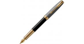 Ручка перьевая Parker Sonnet Premium F538 (1931537) Black Silver GT F золото 18K подар.кор.