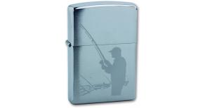 Зажигалка ZIPPO Рыбак, с покрытием Brushed Chrome, латунь/сталь, серебристая, матовая, 36x12x56 мм