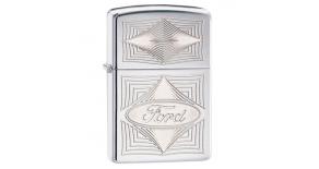 Зажигалка ZIPPO Ford, латунь с покрытием High Polish Chrome, серебристая, глянцевая, 36х12x56 мм