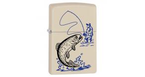 Зажигалка ZIPPO 216 Fishing с покрытием Cream Matte, латунь/сталь, кремовая, матовая, 36x12x56 мм