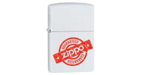 Зажигалка ZIPPO Zippo Guaranteed с покрытием White Matte, латунь/сталь, белая, матовая, 36x12x56 мм