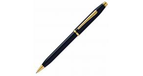 Шариковая ручка Cross Century II Black lacquer, черный лак с позолотой 23К