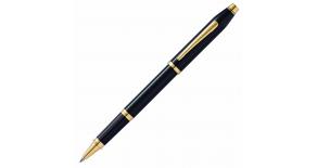 Ручка-роллер Cross Century II Black lacquer, черный лак с позолотой 23К